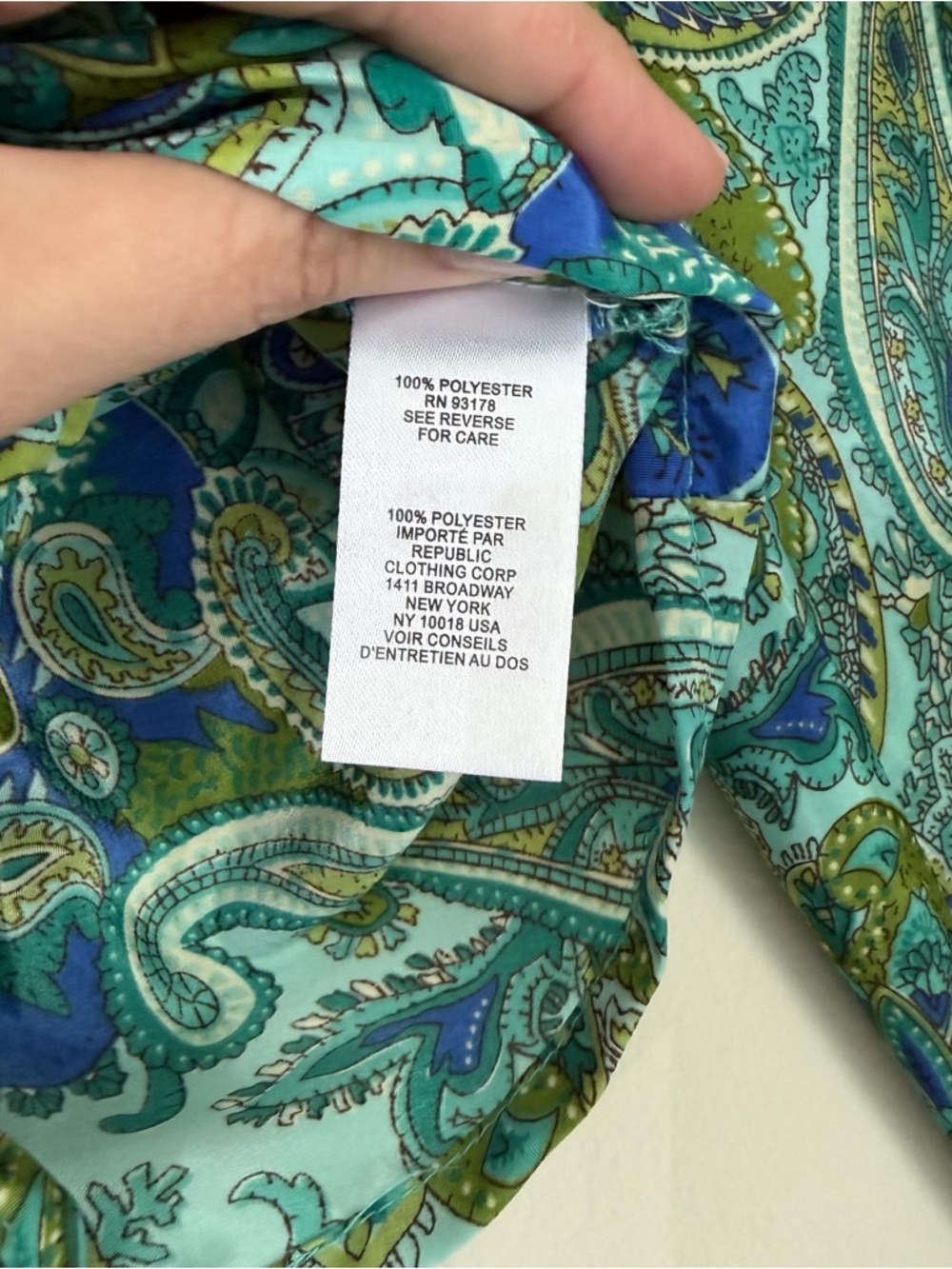 Chelsea & Theodore Green Paisley Tie-Front Blouse - Picture 10 of 14